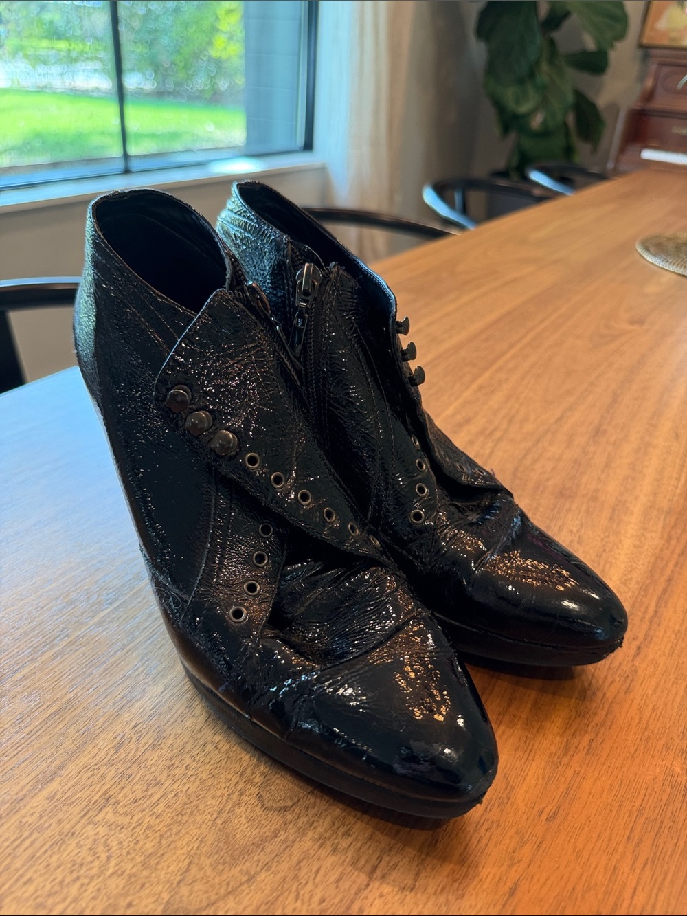 Vibram Black Patent Leather Ankle Boots